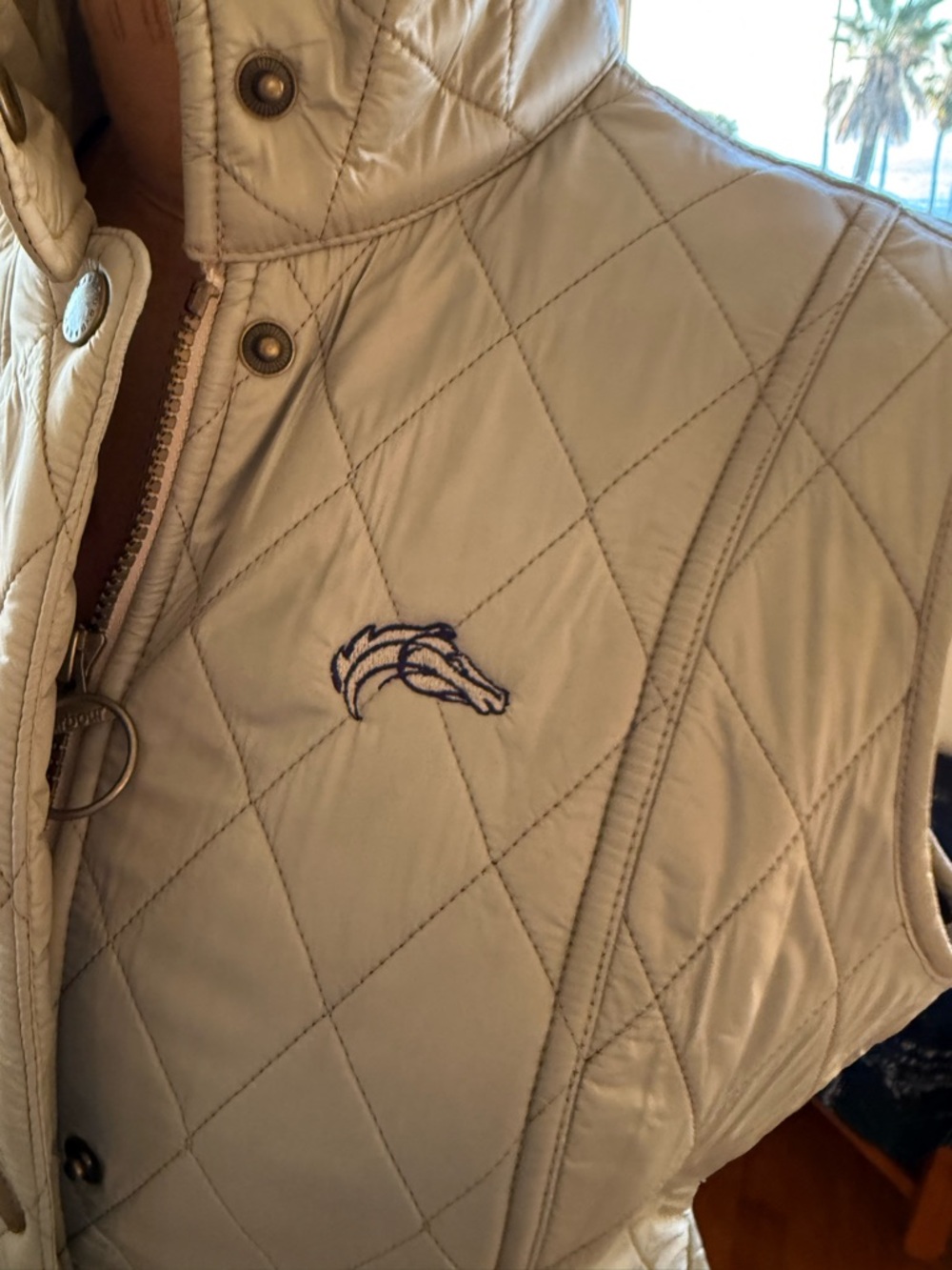 Breeders Cup Barbour Ladies Quilted Wray Puffer Vest in Sand. Size 8